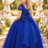 Vestido Infantil Longo Azul Royal Busto Nervura Dama