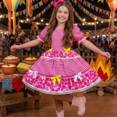 Vestido Junino Infantil Mimadine Viviane Pink