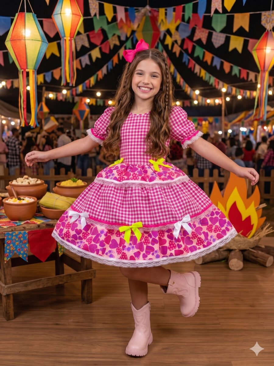 Vestido Junino Infantil Mimadine Viviane Pink