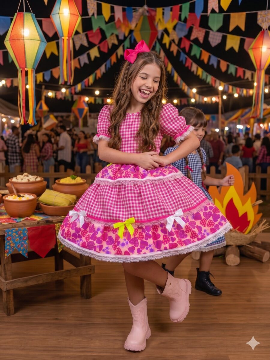 Vestido Junino Infantil Mimadine Viviane Pink