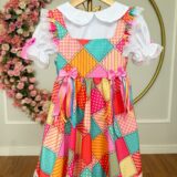 Conjunto Junino Meninas Blusa Branca e Saia Xadrez Colorida