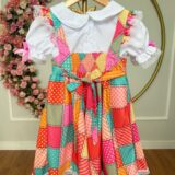 Conjunto Junino Meninas Blusa Branca e Saia Xadrez Colorida