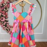 Conjunto Junino Meninas Blusa Branca e Saia Xadrez Colorida