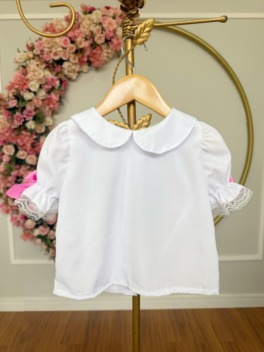 Conjunto Junino Meninas Blusa Branca e Saia Xadrez Colorida