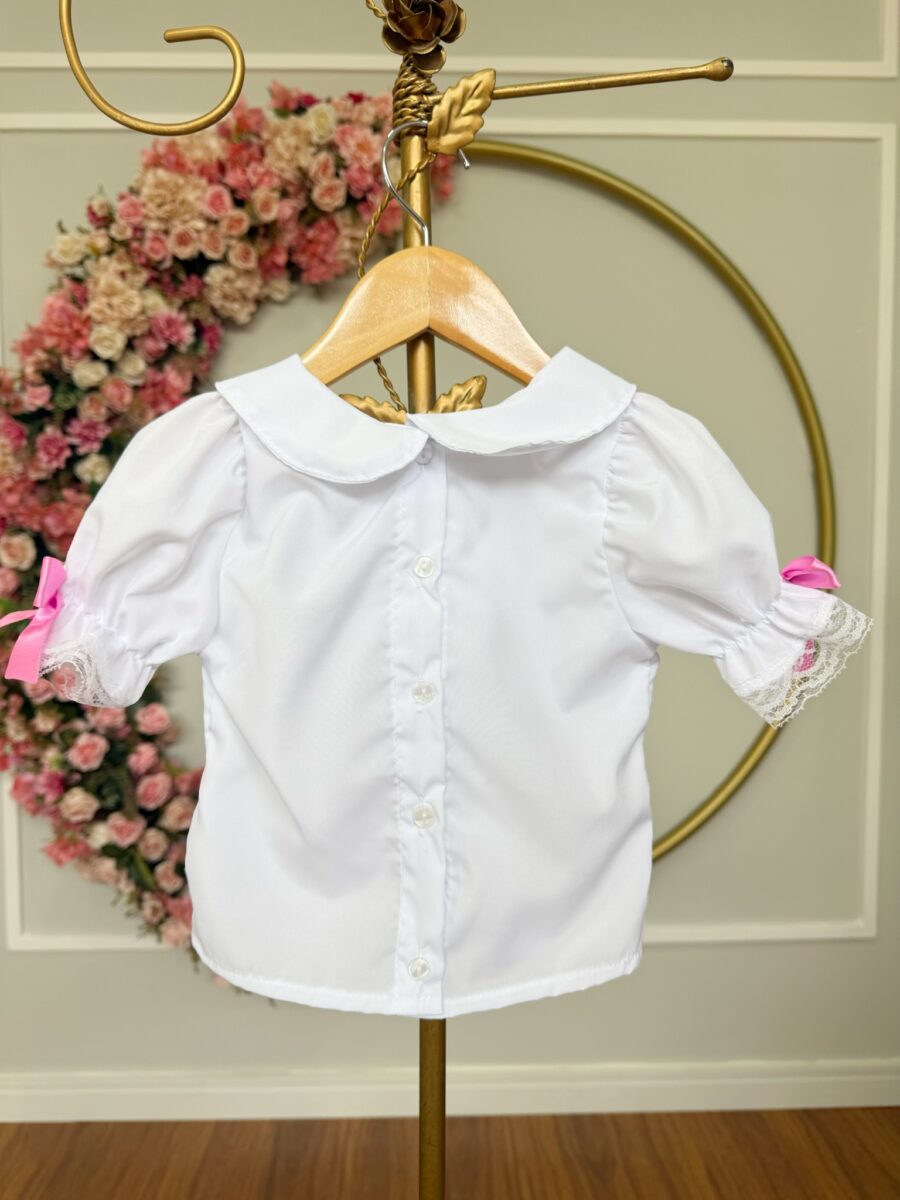 Conjunto Junino Meninas Blusa Branca e Saia Xadrez Colorida