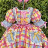 Vestido Junino Infantil Arraiá Azul Xadrez Colorido
