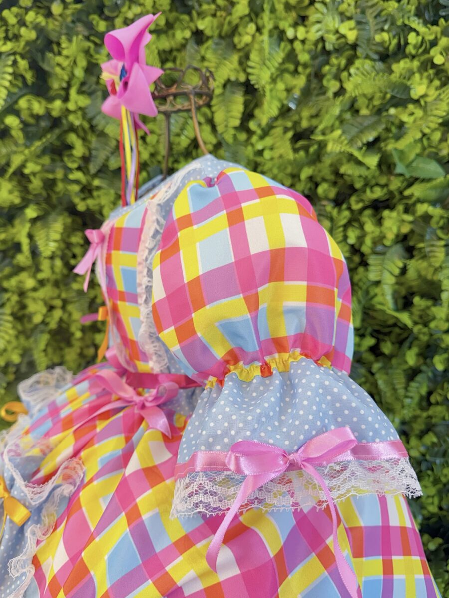 Vestido Junino Infantil Arraiá Azul Xadrez Colorido