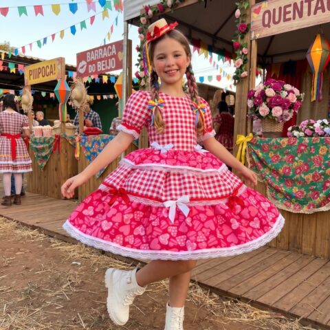 Vestido Junino Infantil Mimadine Viviane Vermelho