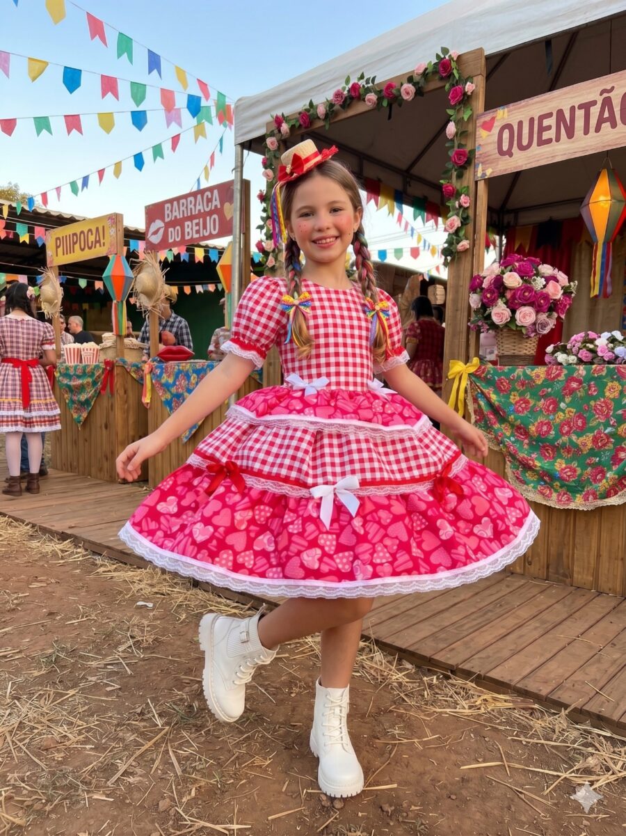 Vestido Junino Infantil Mimadine Viviane Vermelho