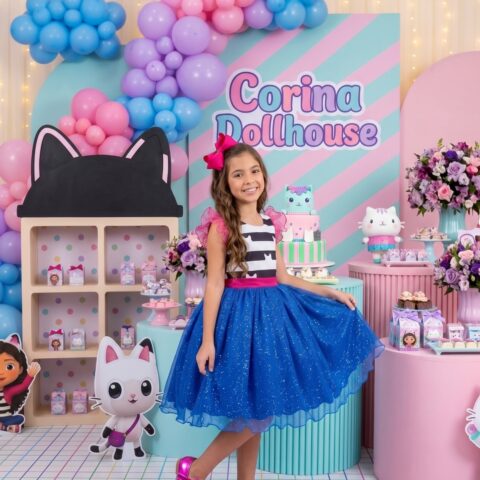 Vestido Infantil Temático Casinha de Bonecas Mini Miss