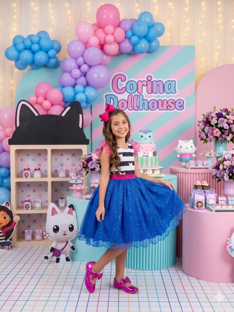 Vestido Infantil Temático Casinha de Bonecas Mini Miss