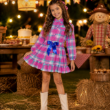 Conjunto Junino Infantil Camisa Rosa e Saia Xadrez