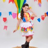 Conjunto Junino Infantil Cropped Branco e Mini Saia Colorida