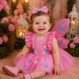Romper Vestido Infantil Belli Jardim Encantado Rosa