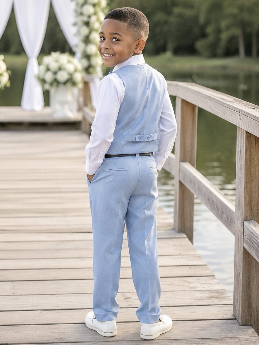 Conjunto Social Infantil Camisa Calça Colete Gravata Azul