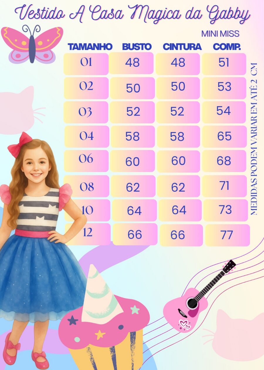 Vestido Infantil Temático Casinha de Bonecas Mini Miss