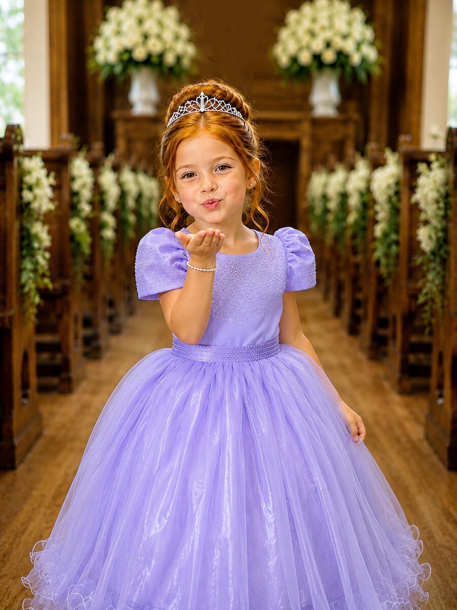 Vestido Infantil Lilás com Strass Casamento Festa 4 ao 18