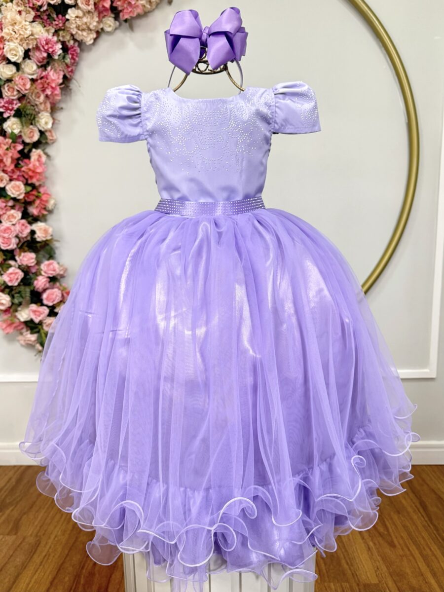 Vestido Infantil Lilás com Strass Casamento Festa 4 ao 18