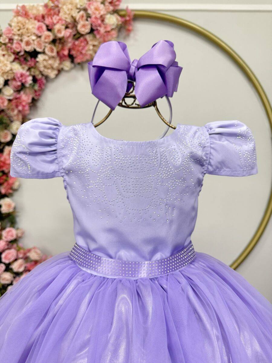 Vestido Infantil Lilás com Strass Casamento Festa 4 ao 18