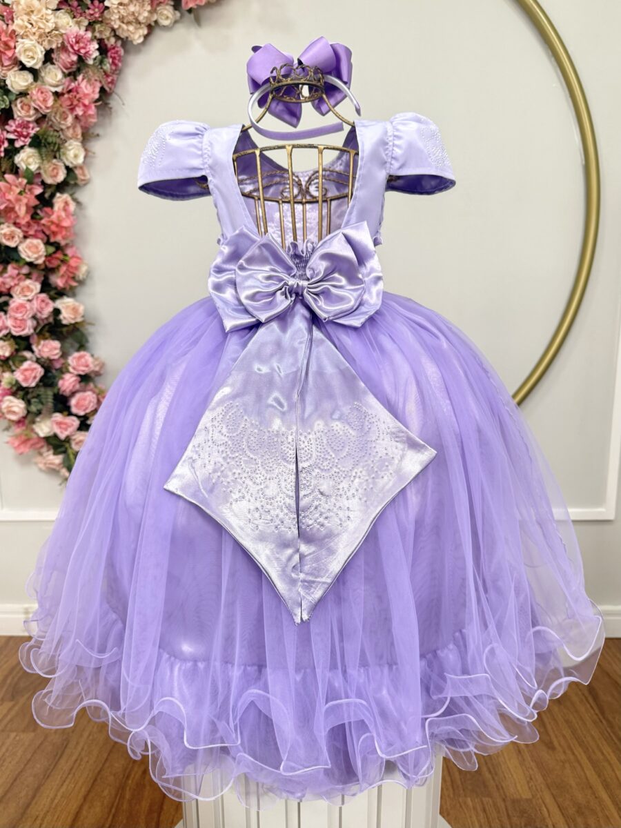 Vestido Infantil Lilás com Strass Casamento Festa 4 ao 18