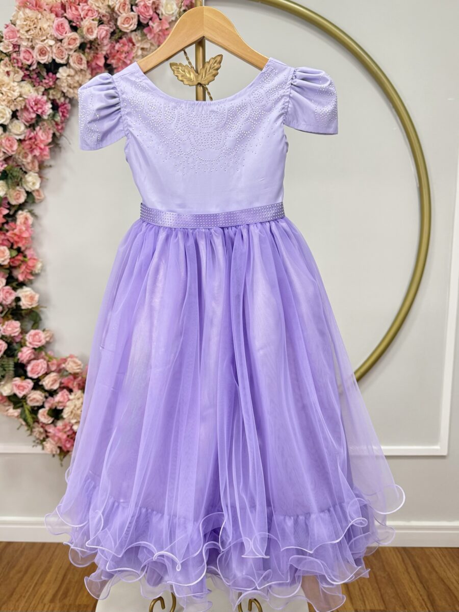 Vestido Infantil Lilás com Strass Casamento Festa 4 ao 18