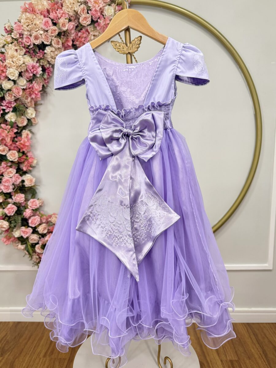 Vestido Infantil Lilás com Strass Casamento Festa 4 ao 18
