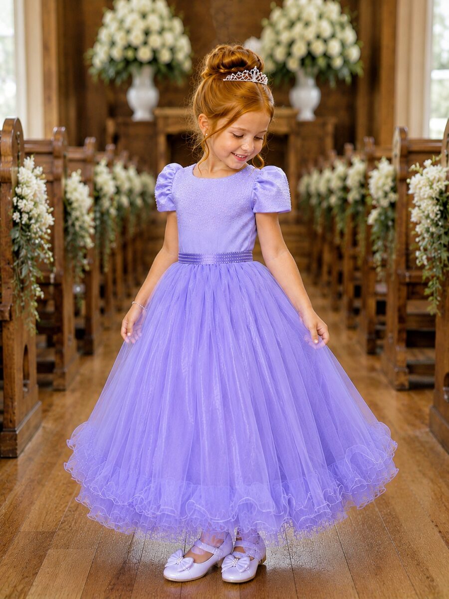Vestido Infantil Lilás com Strass Casamento Festa 4 ao 18
