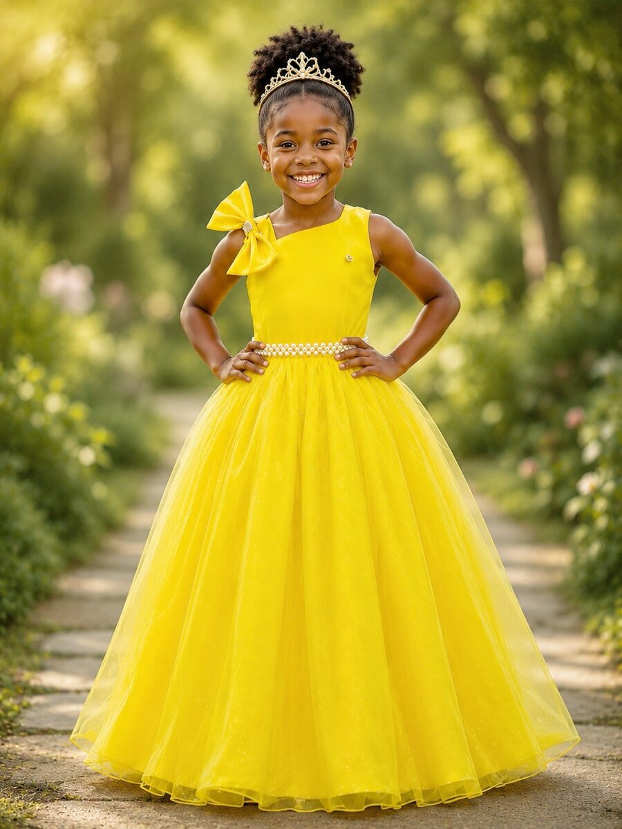 Vestido Infantil Longo Amarelo Daminha Formatura