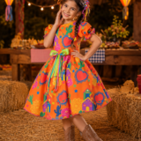 Vestido Junino Infantil Arraiá Laranja Festa São João