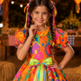 Vestido Junino Infantil Arraiá Laranja Festa São João
