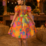 Vestido Junino Infantil Arraiá Laranja Festa São João