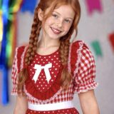 Vestido Junino Infantil Xadrez Azul e Vermelho com Corações