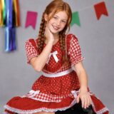 Vestido Junino Infantil Xadrez Azul e Vermelho com Corações