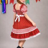 Vestido Junino Infantil Xadrez Azul e Vermelho com Corações