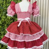 Vestido Junino Infantil Xadrez Azul e Vermelho com Corações