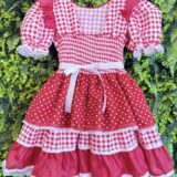 Vestido Junino Infantil Xadrez Azul e Vermelho com Corações