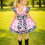 Vestido Infantil Xadrez Branco e Rosa Fazendinha Vaquinha