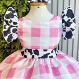 Vestido Infantil Xadrez Branco e Rosa Fazendinha Vaquinha