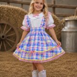 Conjunto Infantil Junino Salopete Xadrez Rosa e Azul