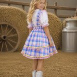 Conjunto Infantil Junino Salopete Xadrez Rosa e Azul