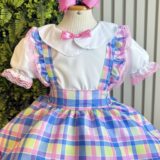 Conjunto Infantil Junino Salopete Xadrez Rosa e Azul