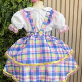 Conjunto Infantil Junino Salopete Xadrez Rosa e Azul