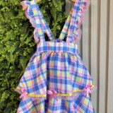 Conjunto Infantil Junino Salopete Xadrez Rosa e Azul