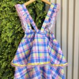 Conjunto Infantil Junino Salopete Xadrez Rosa e Azul