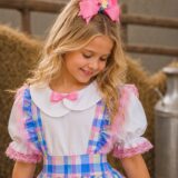 Conjunto Infantil Junino Salopete Xadrez Rosa e Azul