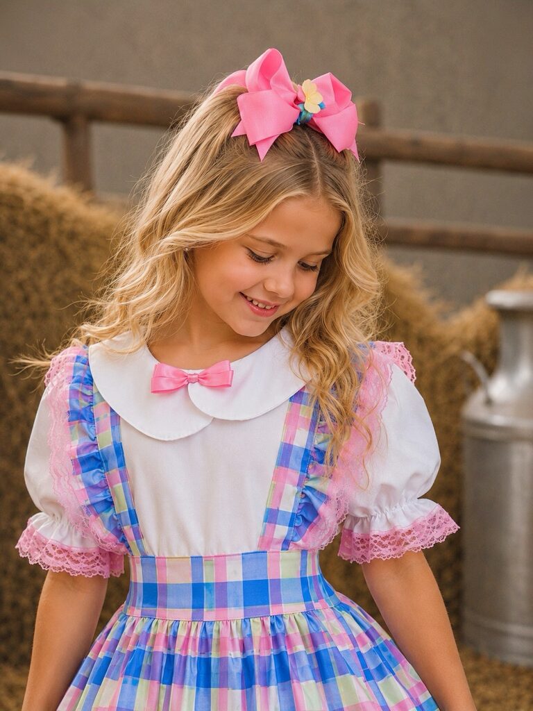 Conjunto Infantil Junino Salopete Xadrez Rosa e Azul