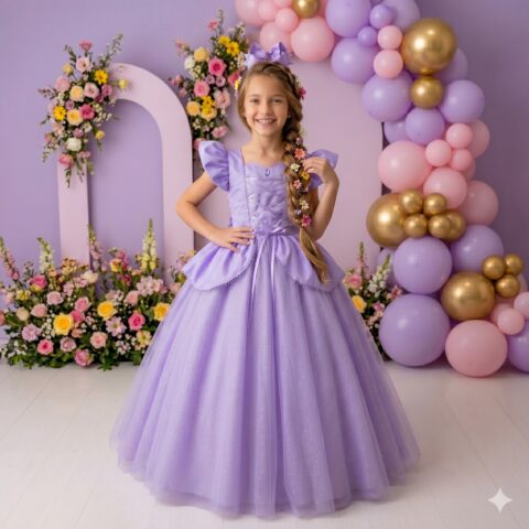 Vestido Infantil Mini Miss Longo Princesa Lilás
