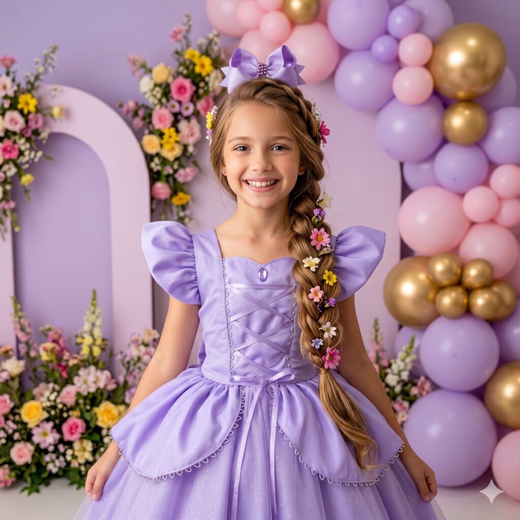Vestido Infantil Mini Miss Longo Princesa Lilás