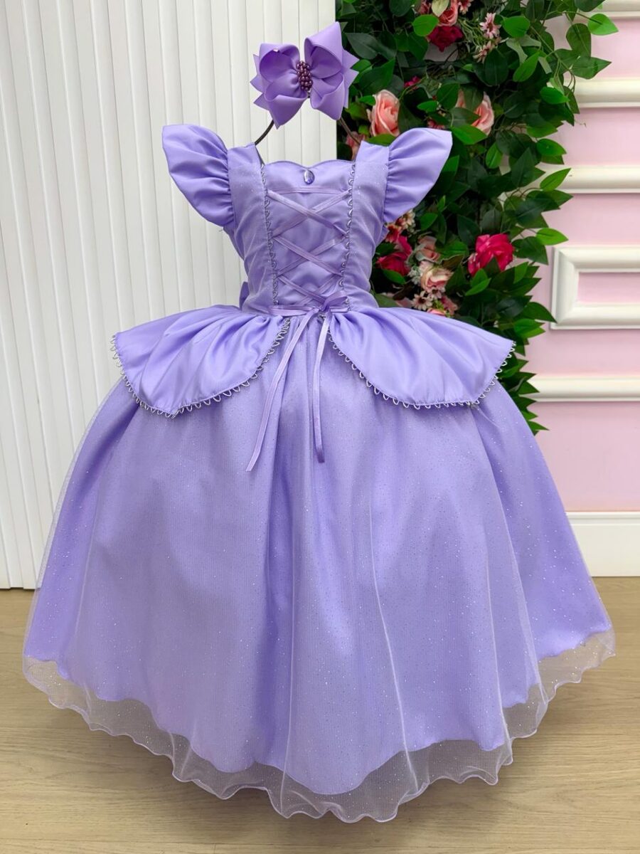 Vestido Infantil Mini Miss Longo Princesa Lilás