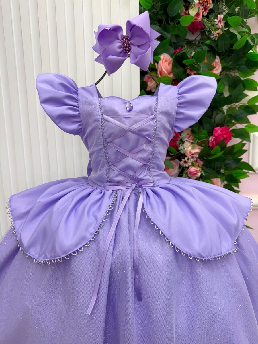 Vestido Infantil Mini Miss Longo Princesa Lilás